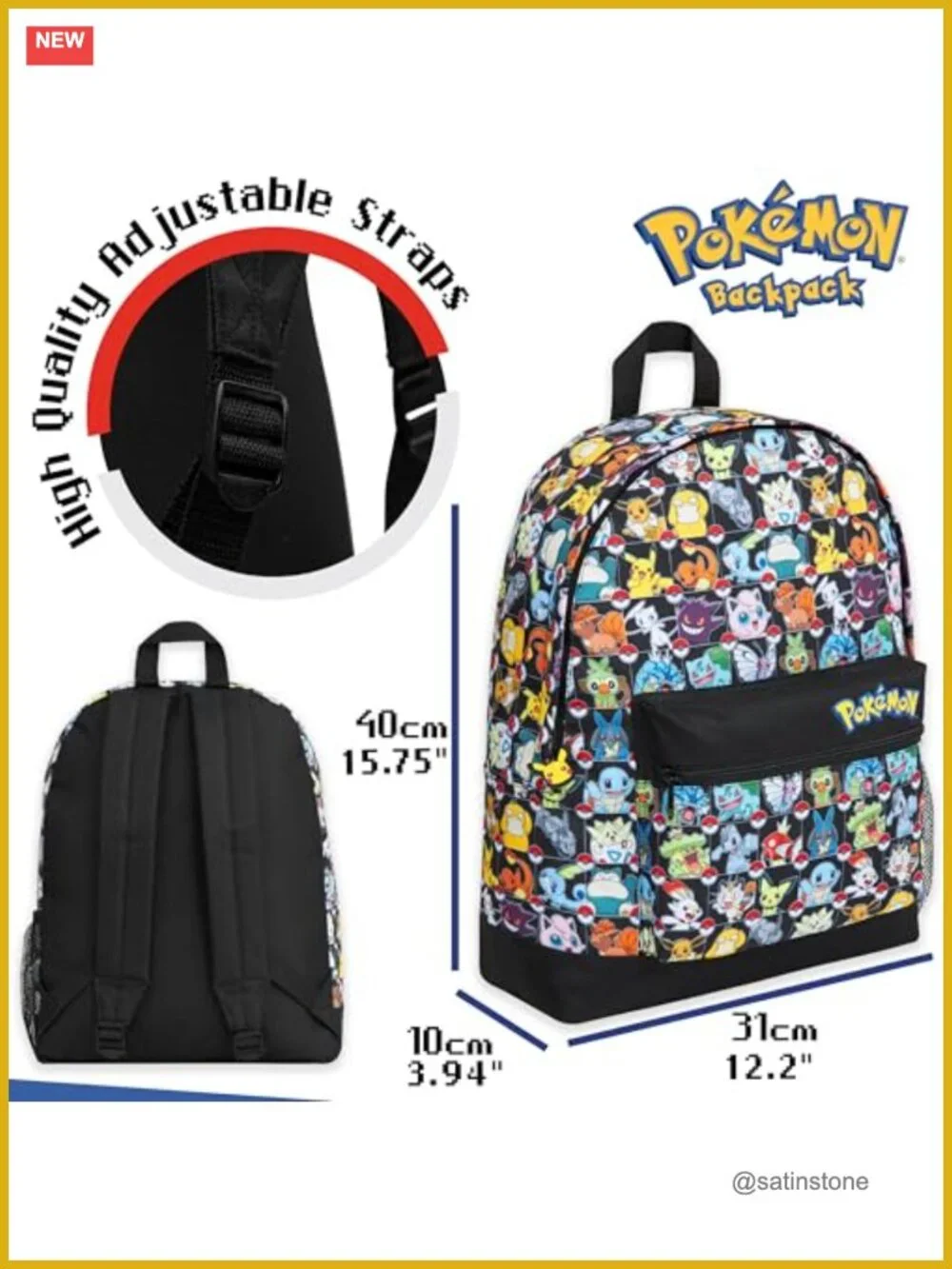 Kids Backpack with Pikachu Characters, Lightweight Daypack for School Travel